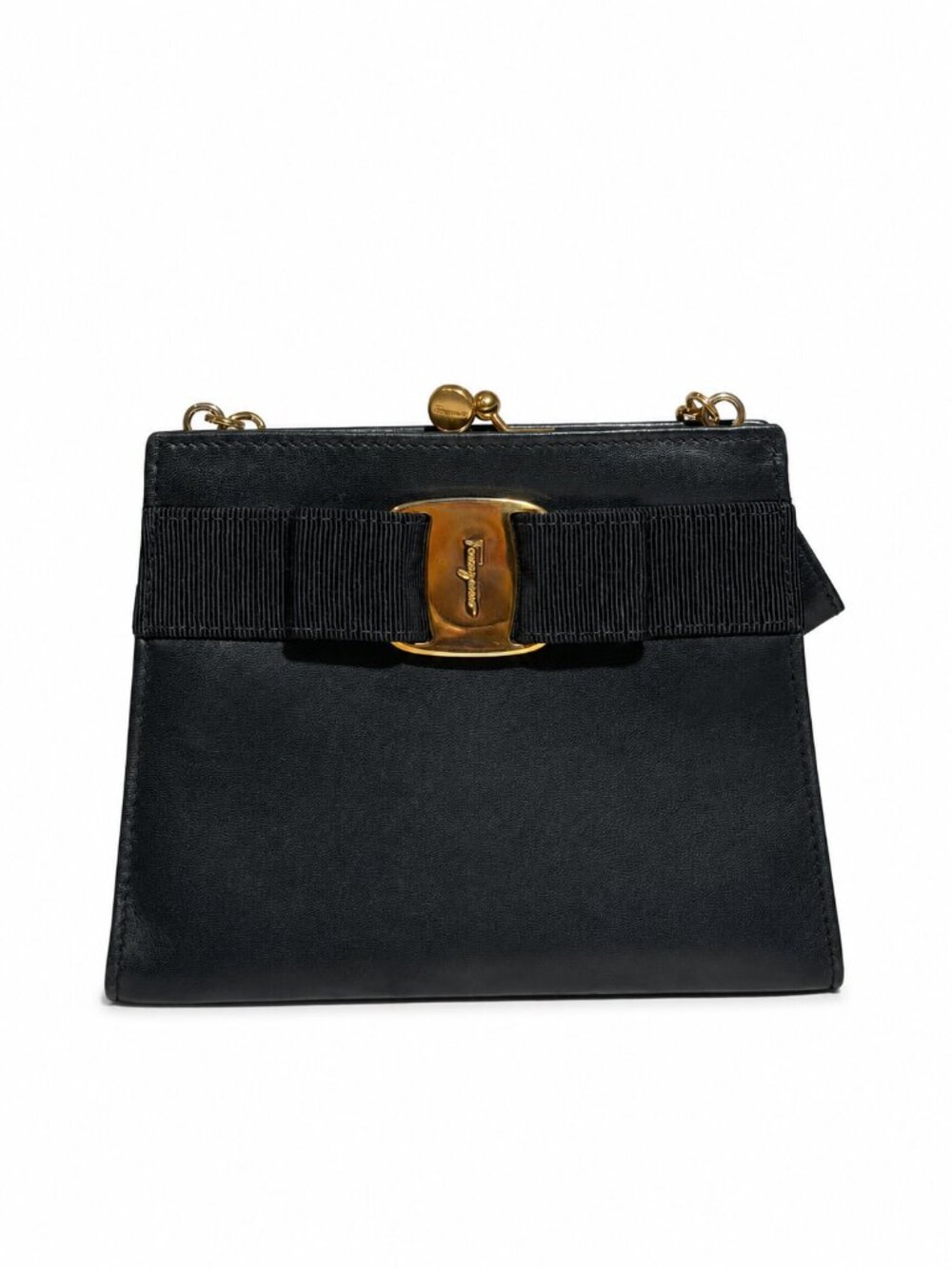 Vintage Salvatore Ferragamo Black Leather Shoulder Bag